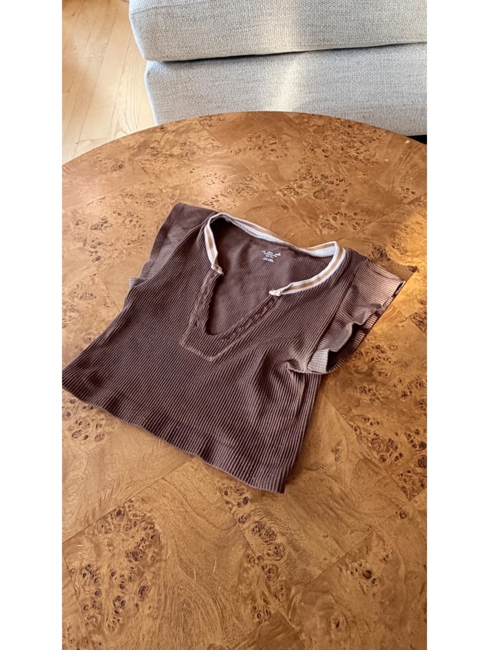 A New Day Brown Ribbed Sleeveless Top with V-Neck and Ruffle Sleeves